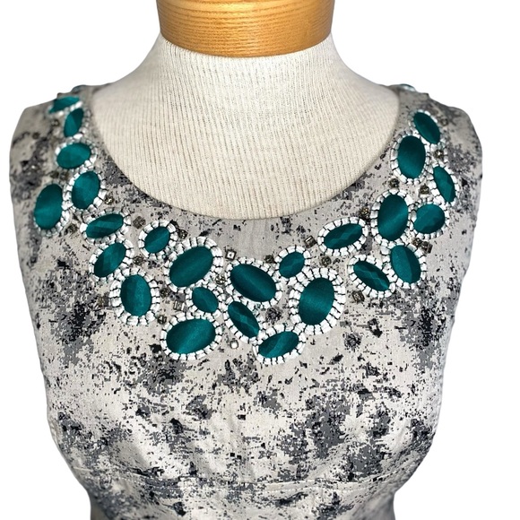 LELA ROSE Sz 6 Aqua Embellished Rhinestone Abstract Sheath Dress - Picture 4 of 11